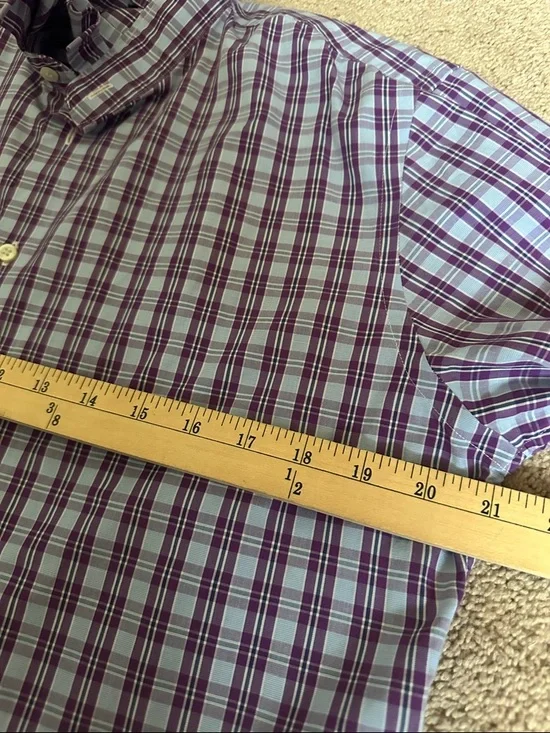 1901 Women's Purple and White Plaid Button-Down Ruffled collar Shirt - Picture 3 of 5